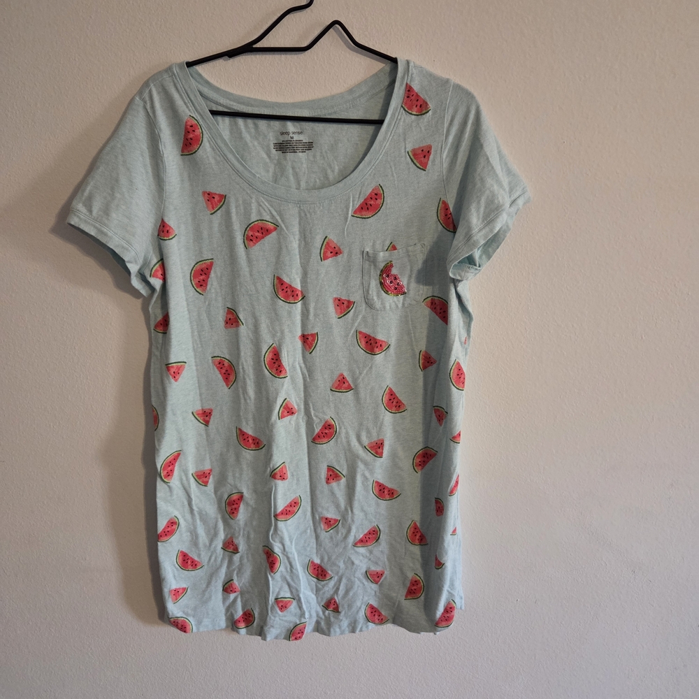 Sleep Sense Light Blue Sleep Shirt Night  Top Watermelon Embellished Size Medium